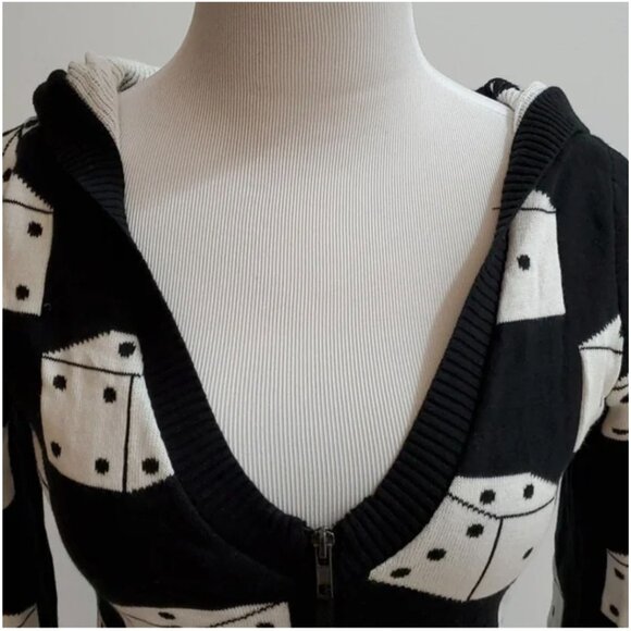 Betsey Johnson "Roll the Dice" zip up sweater hoody hoodie tunic dress c… - Picture 6 of 10